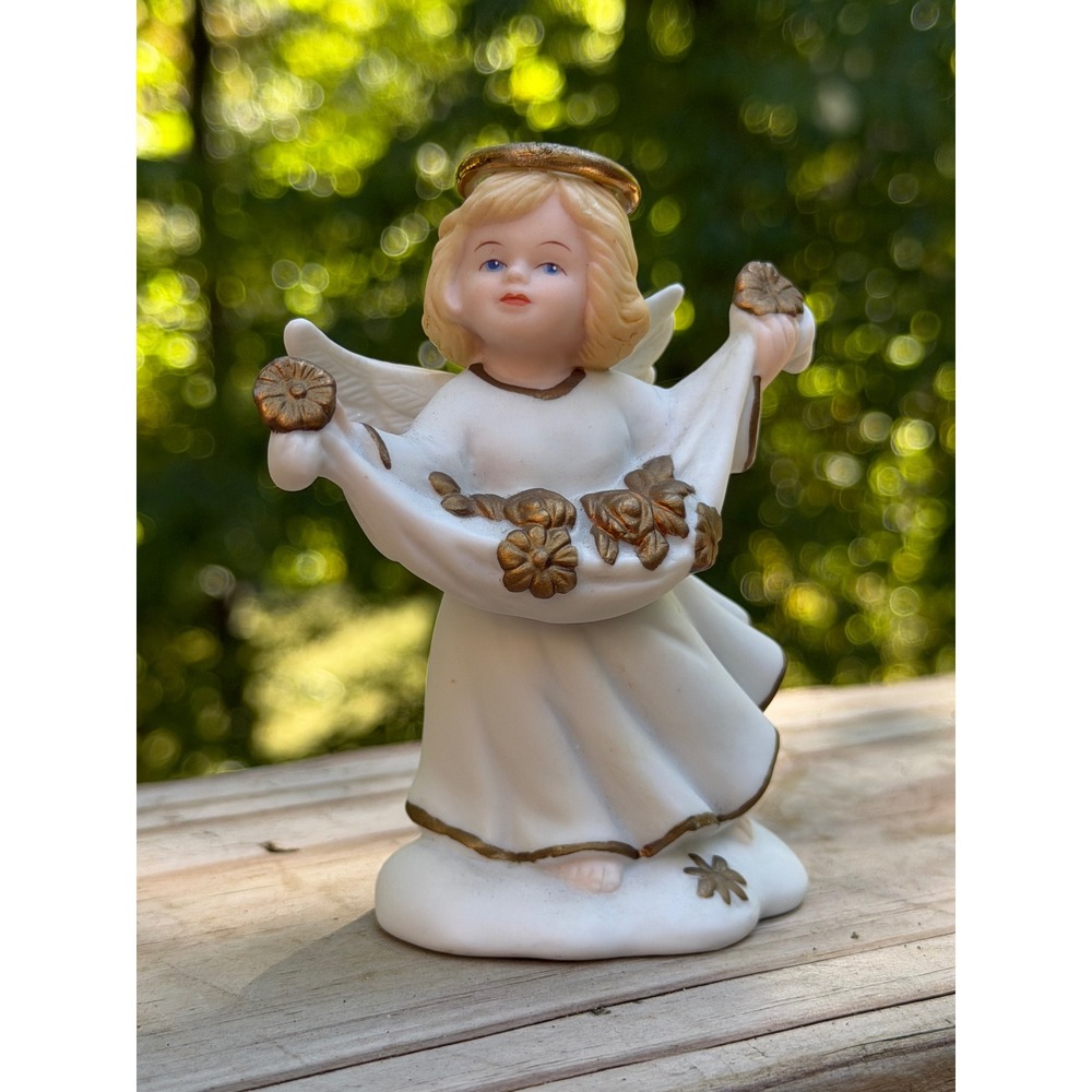 Bronson Collectibles Angel Figurine Blossoming Blanche 1996 White Gold 4in